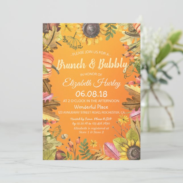Invitación Ducha de novias brunch y bubbly Maple Deja Calabaz (Anverso de pie)