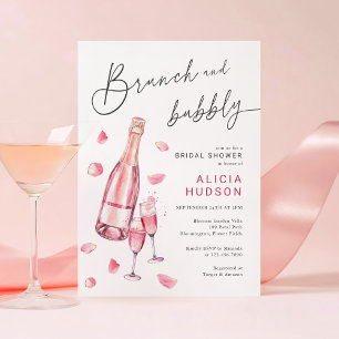 Invitación Ducha De Novias Brunéi Y Bubbly Pink Champagne