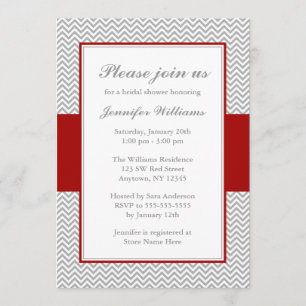Invitación Ducha de novias Chevron roja y gris