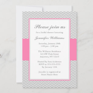 Invitación Ducha de novias Chevron rosa y gris