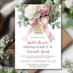 Invitación Ducha de novias con arco de flores rosadas
