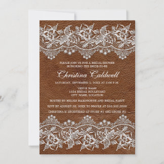 Invitación Ducha de novias con aspecto de cuero y encaje