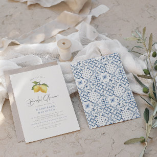Invitación Ducha de novias con azulejos mediterráneos y limón