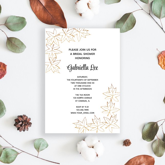 Invitación Ducha de novias con borde de hoja de arce de otoño (Fall in love with this autumn leaves bridal shower invitation.)