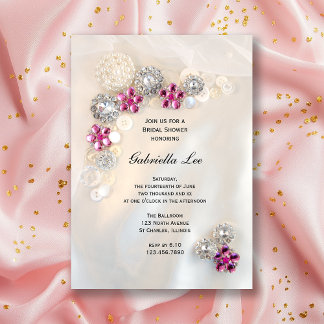 Invitación Ducha de novias con diamantes de color rosa y perl