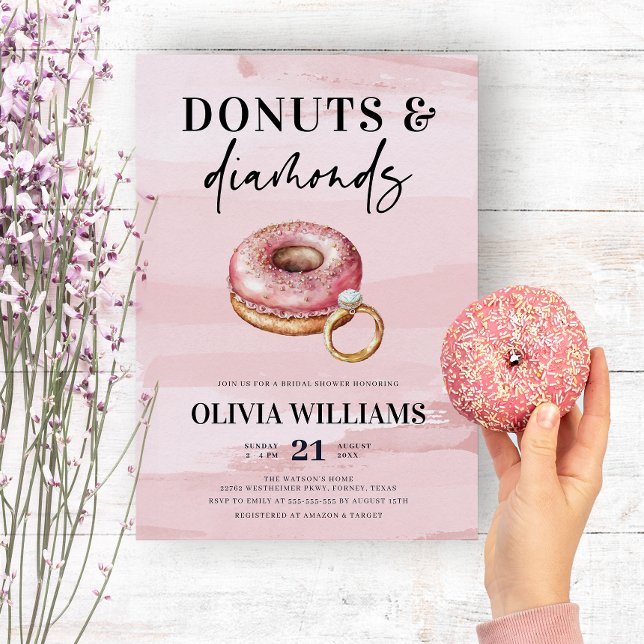 Invitación Ducha de novias con donuts rosados y diamantes mod (Subido por el creador)