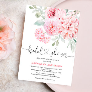 Invitación Ducha de novias con flores rosadas Boho