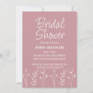 Invitación Ducha de novias con flores rosadas de Boho Rubor p