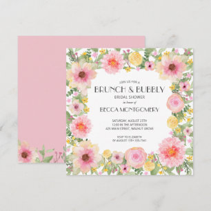 Invitación Ducha de novias con flores rosadas de brunch