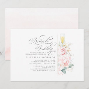 Invitación Ducha de novias con flores rosadas de brunch
