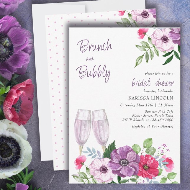 Invitación Ducha de novias con flores rosadas de brunch y bue (Subido por el creador)
