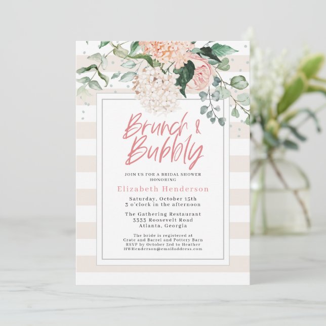 Invitación Ducha de novias con flores rosadas de brunch y bur (Anverso de pie)