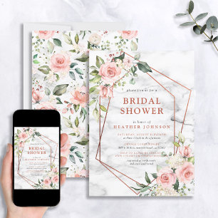 Invitación Ducha de novias con flores rosadas geométricas de