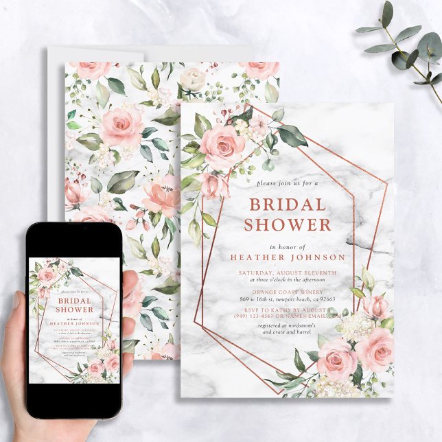 Invitación Ducha de novias con flores rosadas geométricas de  (Subido por el creador)