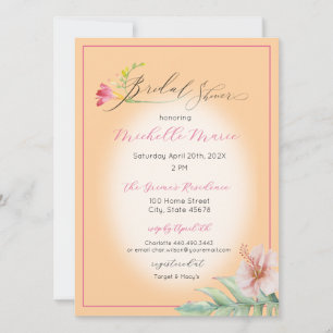 Invitación Ducha de novias con flores rosadas tropicales