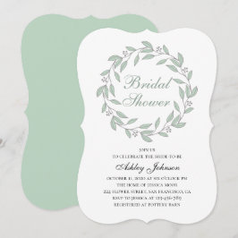 Invitación Ducha de novias con follaje de menta. Caligrafía b