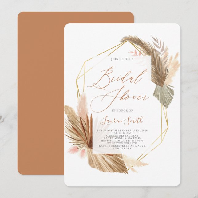 Invitación Ducha de novias con follaje seco tropical (Anverso / Reverso)