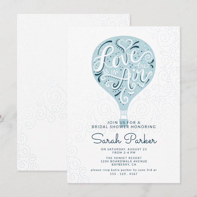 Invitación Ducha de novias con globo de aire caliente azul co (Anverso / Reverso)