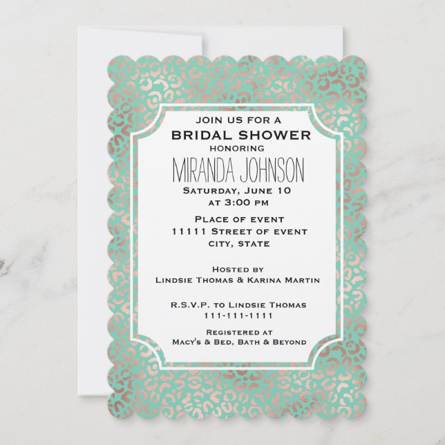 Invitación Ducha de novias con imprenta de leopardo de las pi (Anverso)