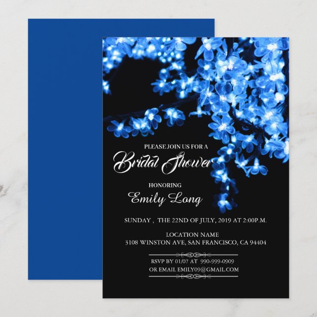 Invitación Ducha de novias con luz de flores de cerezo chino  (Anverso / Reverso)
