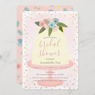 Invitación Ducha de novias con pastel floral de oro rosa