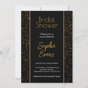 Invitación Ducha de novias con polka negro y dorado