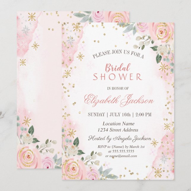 Invitación Ducha de novias con rosas rosas rosadas de Rubor (Anverso / Reverso)