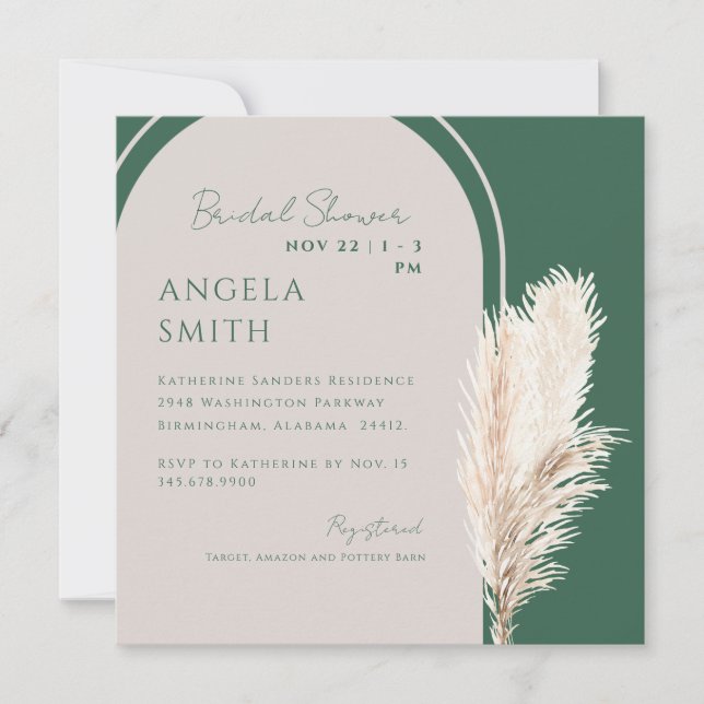 Invitación Ducha de novias contemporánea de Boho Viridian Squ (Anverso)