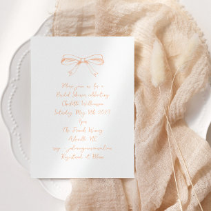 Invitación Ducha de novias Coquette Bow Peach escrita a mano