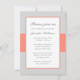 Invitación Ducha de novias Coral y Gris Chevron