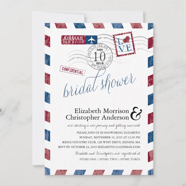 Invitación Ducha de novias de Antiguo Airmail (Anverso)