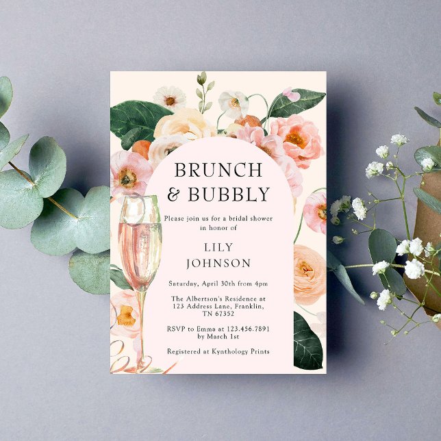 Invitación Ducha de novias de arco floral de brunch y burbuja (Subido por el creador)