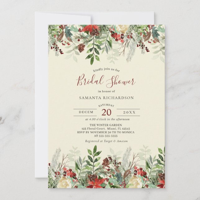 Invitación Ducha de novias de Berry Floral Wedding (Anverso)