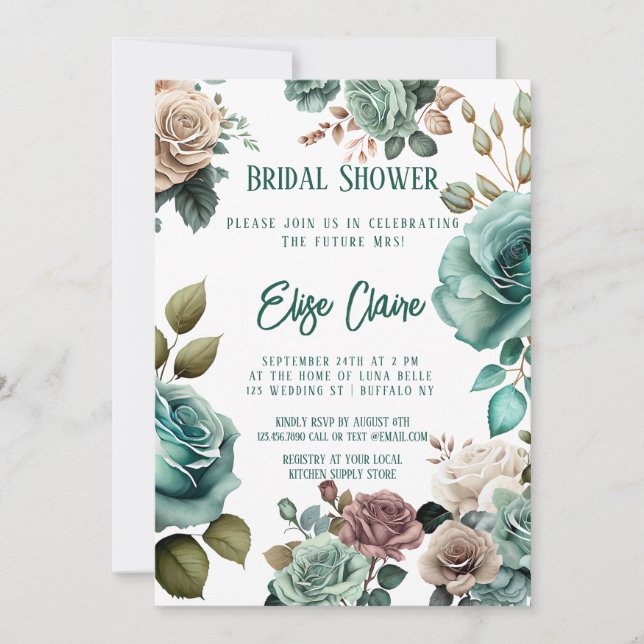 Invitación Ducha de novias de Boda Emerald Green Peony (Anverso)