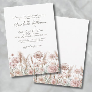 Invitación Ducha de novias de Boho floral Pampas Rosa Rubor