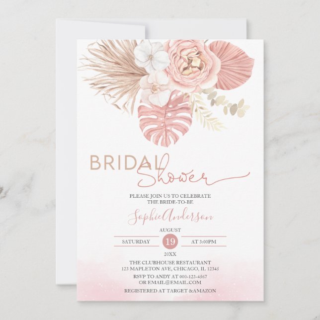 Invitación Ducha de novias de Boho Grass Pampas Grass (Anverso)