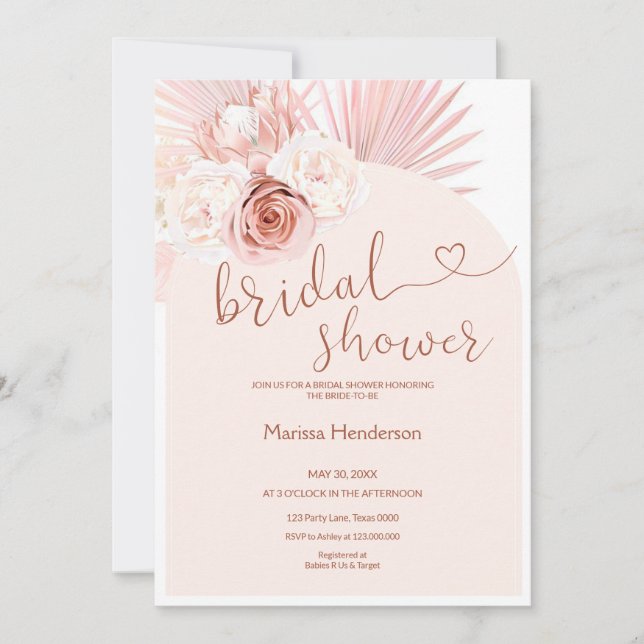 Invitación Ducha de novias de Boho Pampas (Anverso)