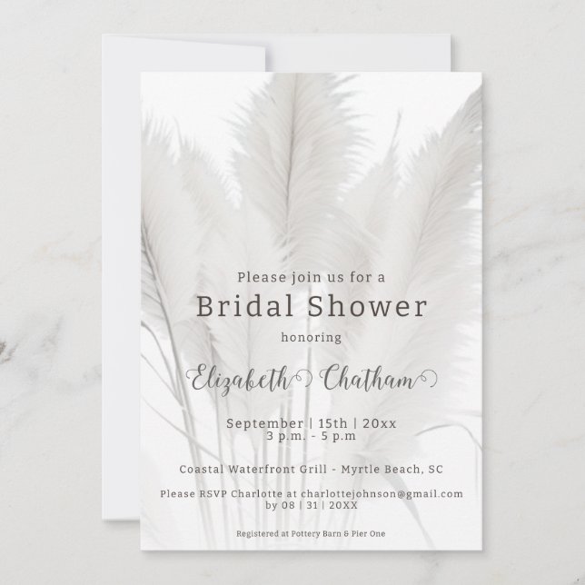 Invitación Ducha de novias de Boho Pampas (Anverso)
