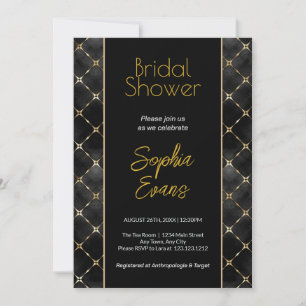Invitación Ducha de novias de borde negro y dorado bajo contr