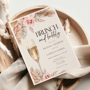 Invitación Ducha de novias de bronce y bubbly Pampas