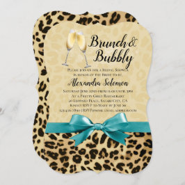 Invitación Ducha de novias de Brunch and Bubbly Leopardo turq