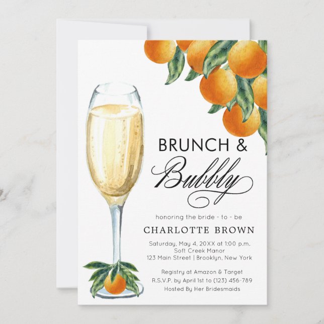 Invitación Ducha de novias de Brunch y bubbly Naranja Bridal (Anverso)
