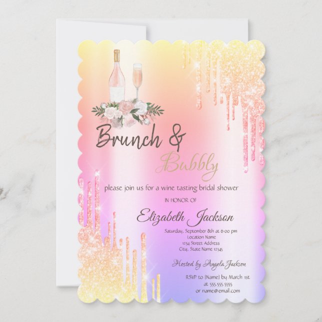 Invitación Ducha de novias de brunch y bubbly Ombre (Anverso)