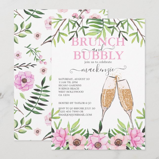 Invitación Ducha de novias de brunch y bubbly personalizada (Anverso / Reverso)