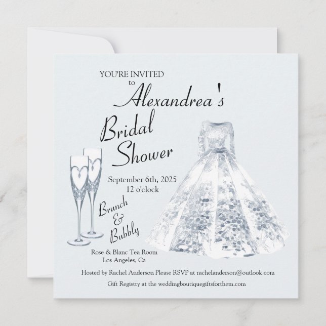 Invitación Ducha de novias de brunch y burbuja de champán (Anverso)