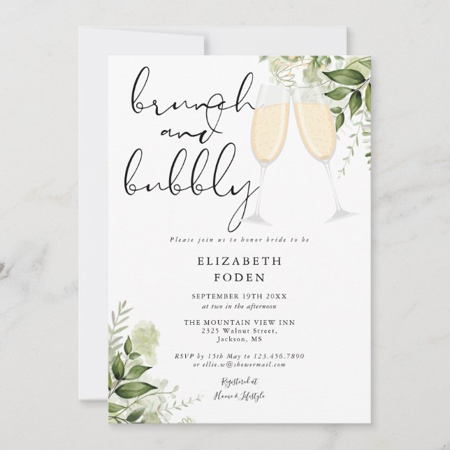 Invitación Ducha De Novias De Brunch Y De Verdor Asombroso (Anverso)