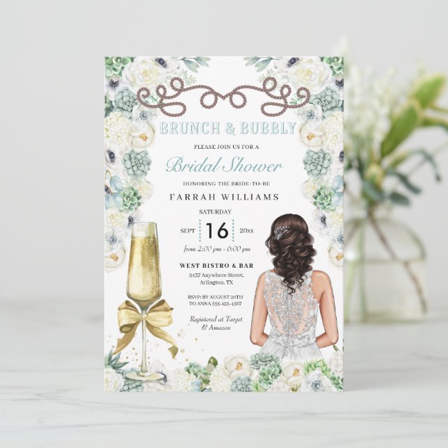 Invitación Ducha de novias de brunch y mint. verde (Anverso de pie)