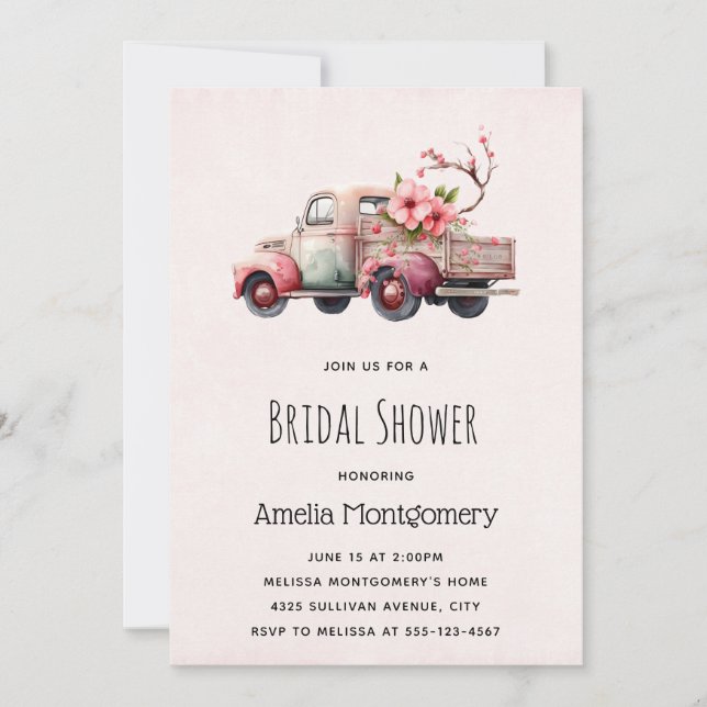 Invitación Ducha de novias de camionetas de granjeros de cose (Anverso)