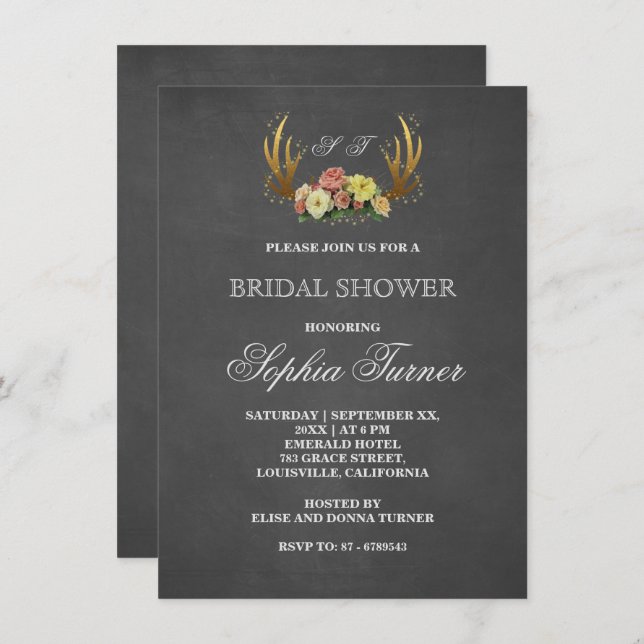 Invitación Ducha de novias de cartón floral (Anverso / Reverso)