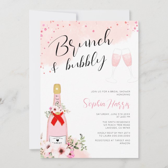 Invitación Ducha De Novias De Color Rosa Y Brunéi (Anverso)